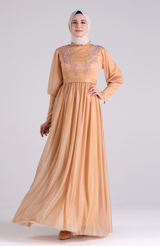 Lachsrosa Hijab-Abendkleider 1017-01