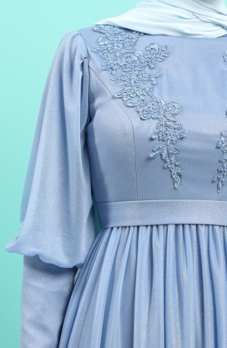 Lace Silvery Evening Dress 1017-02 Indigo 1017-02