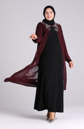 Weinrot Hijab-Abendkleider 4258-02