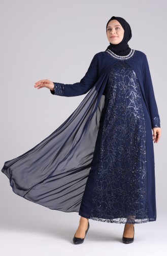 Plus Size Stone Evening Dress 4262-01 Navy Blue 4262-01