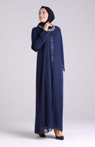 Navy Blue İslamitische Avondjurk 4262-01