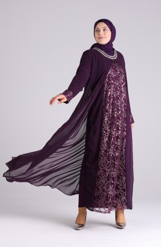 Plum Hijab Evening Dress 4262-02