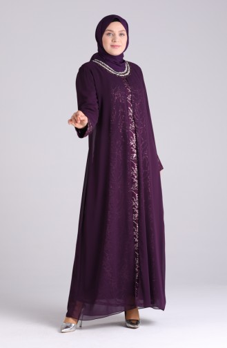 Plum Hijab Evening Dress 4262-02