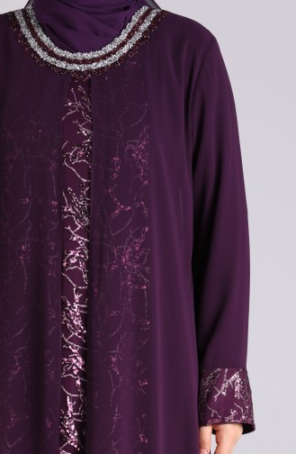 Plum Hijab Evening Dress 4262-02