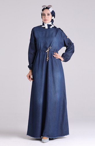 Navy Blue Hijab Evening Dress 7084-01