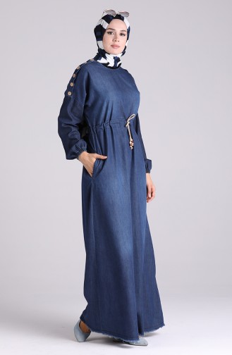 Navy Blue Hijab Evening Dress 7084-01