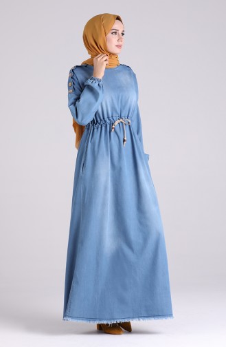 Denim Blue Hijab Evening Dress 7084-02
