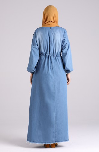 Jeansblau Hijab-Abendkleider 7084-02