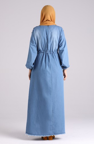 Denim Blue Hijab Evening Dress 7084-02