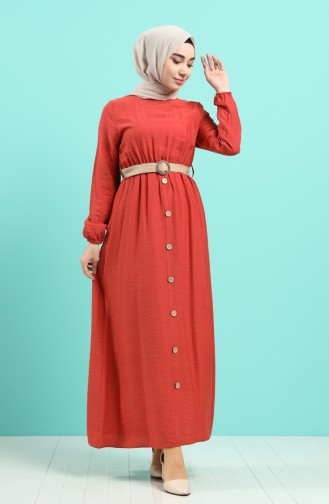 Brick Red Hijab Dress 0029-07