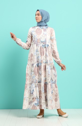 Floral Print Dress 4620-01 Cream Blue 4620-01