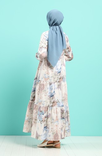 Floral Print Dress 4620-01 Cream Blue 4620-01