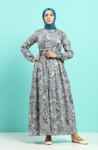 Floral Print Dress 4642-01 Petrol 4642-01