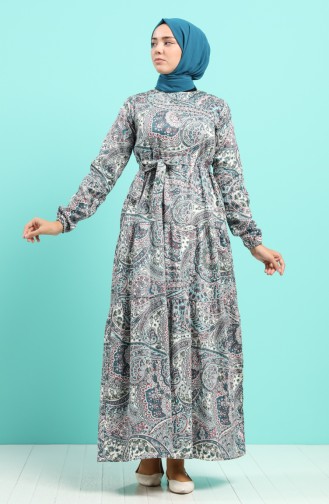 Floral Print Dress 4642-01 Petrol 4642-01