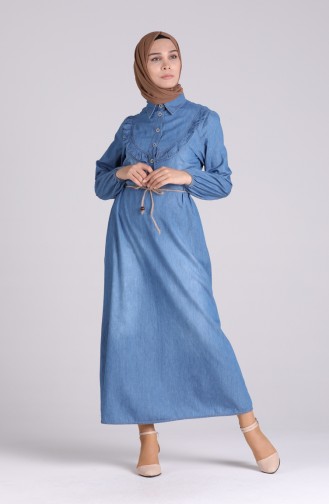 Jeansblau Hijab Kleider 0103-02