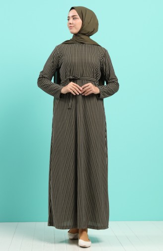 Patterned Dress with Belt 5708Y-02 Khaki 5708Y-02