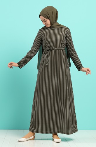 Patterned Dress with Belt 5708Y-02 Khaki 5708Y-02