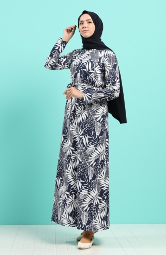 Dunkelblau Hijab Kleider 5709F-01