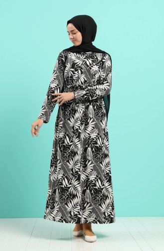 Patterned Belted Dress 5709f-02 Black 5709F-02