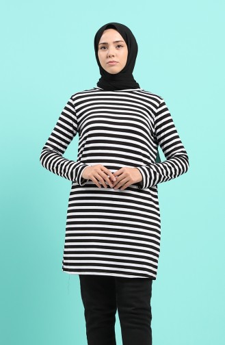 Çizgili Tunik 7027-01 Siyah