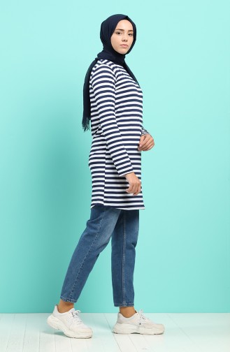 Çizgili Tunik 7027-02 Lacivert