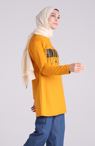 Baskılı Tunik 3047-13 Hardal