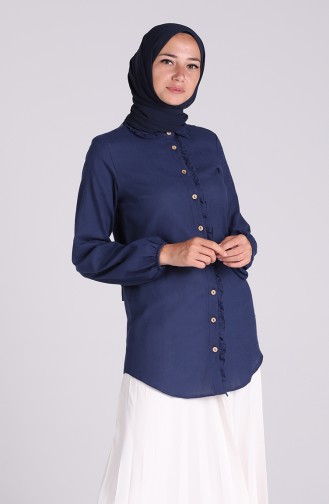Navy Blue Overhemdblouse 6129-03