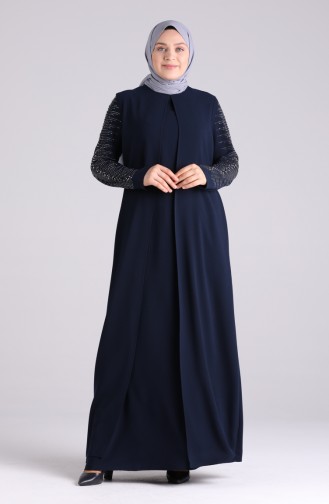 Navy Blue İslamitische Avondjurk 1014-06