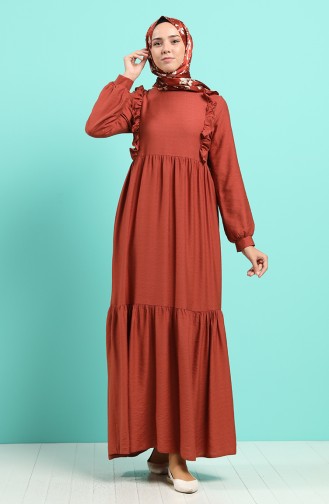 Brick Red Hijab Dress 0044-02
