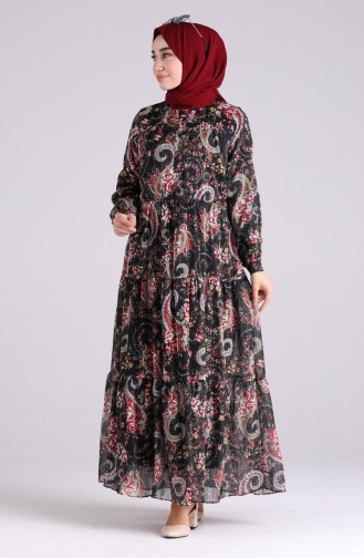 Schwarz Hijab Kleider 7688-01