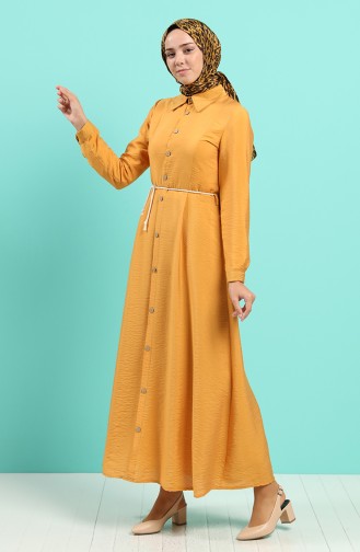 Aerobin Fabric Full Length Buttoned Dress 40102-02 Mustard 40102-02