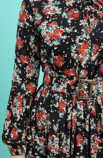 Viscose Floral Print Belt Dress 4547-04 Black Tile 4547-04