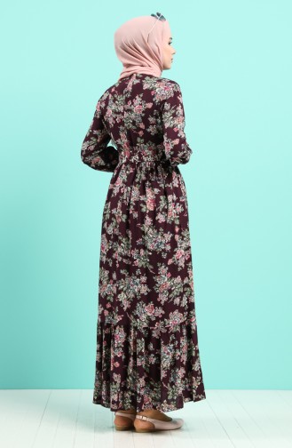 Viscose Floral Patterned Belt Dress 4548-04 Damson 4548-04