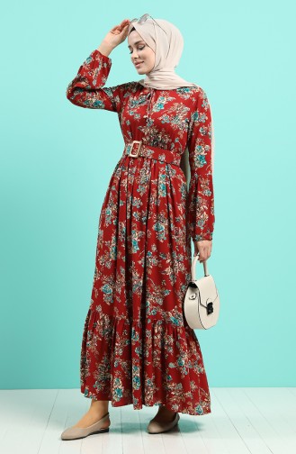 Viscose Floral Print Belt Dress 4548-05 Tile 4548-05