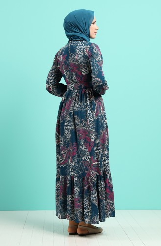 Viscose Floral Print Belt Dress 4549-01 Petrol 4549-01