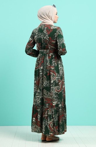 Viscose Floral Print Belt Dress 4549-04 Emerald Green 4549-04