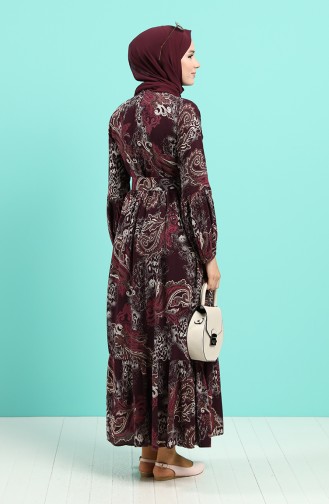 Viscose Floral Patterned Belt Dress 4549-05 Damson 4549-05