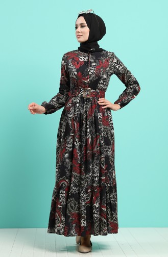 Viscose Floral Print Belt Dress 4549-06 Black 4549-06