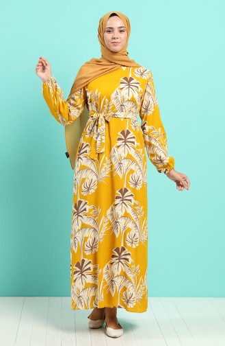 Dunkel-Senf Hijab Kleider 0045-04