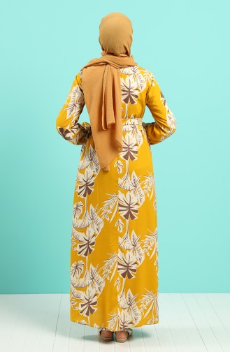 Elastic Sleeve Belted Dress 0045-04 Dark Mustard 0045-04