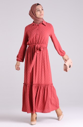 Brick Red Hijab Dress 3196-05