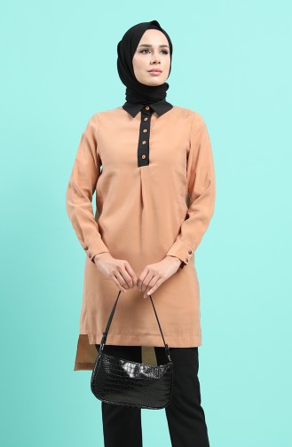 Düğmeli Asimetrik Tunik 12062-01 Camel