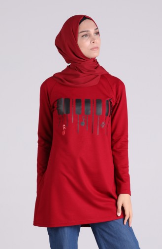 Baskılı Tunik 3047-03 Bordo