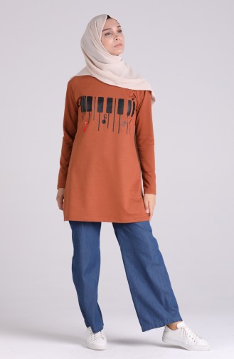 Baskılı Tunik 3047-12 Camel