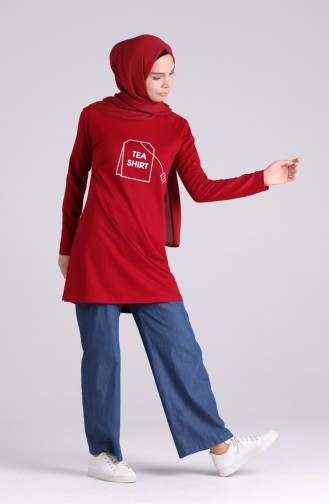 Baskılı Tunik 3048-03 Bordo