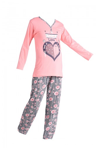 Baskılı Pijama Takım 2650-04 Somon