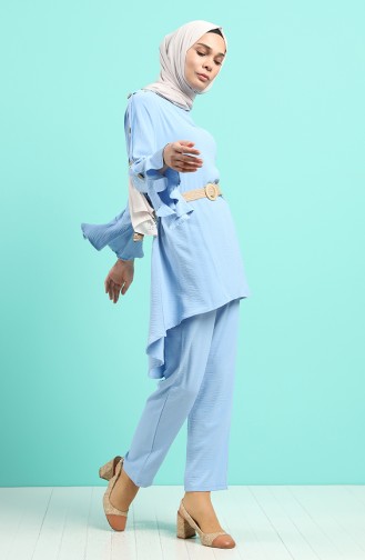 Aerobin Fabric Belted Tunic Trousers Double Suit 5771-05 Ice Blue 5771-05