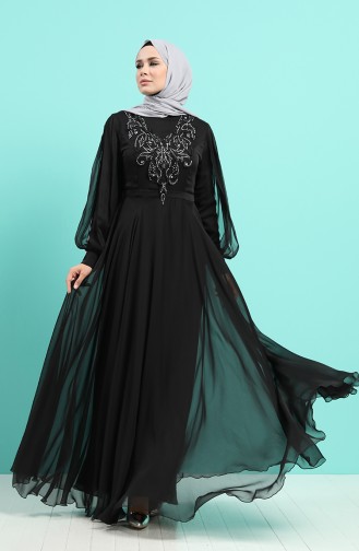 Embroidered Detailed Evening Dress 52777-02 Black 52777-02