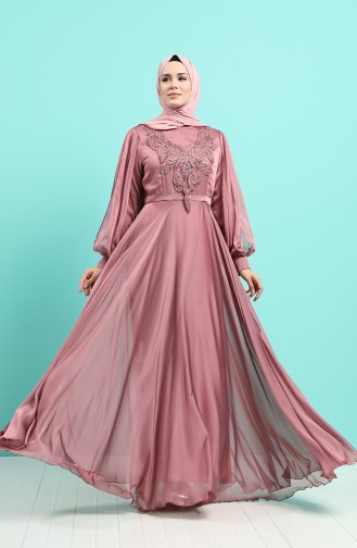 Embroidery Detailed Evening Dress 52777-03 Dried Rose 52777-03