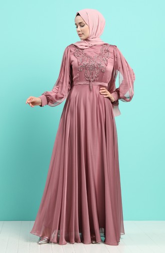 Embroidery Detailed Evening Dress 52777-03 Dried Rose 52777-03